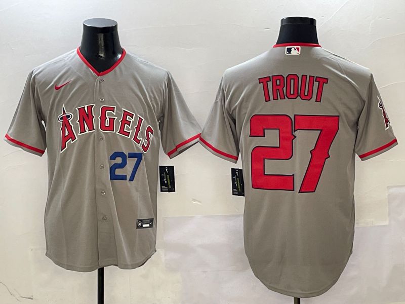 Men Los Angeles Angels #27 Trout Grey Game 2025 Nike MLB Jersey style 3